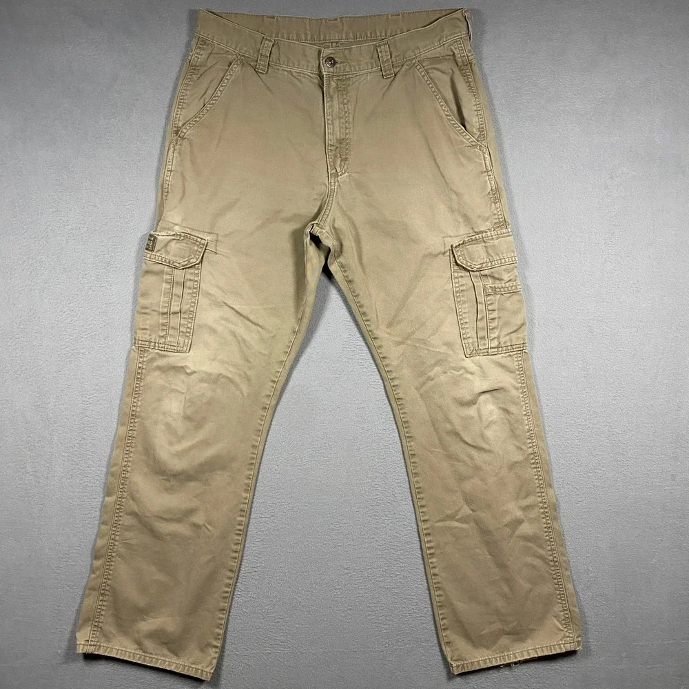 Wrangler Cargo Pants Mens 34x32 Khaki Tan Originals Straight Leg Cotton Twill